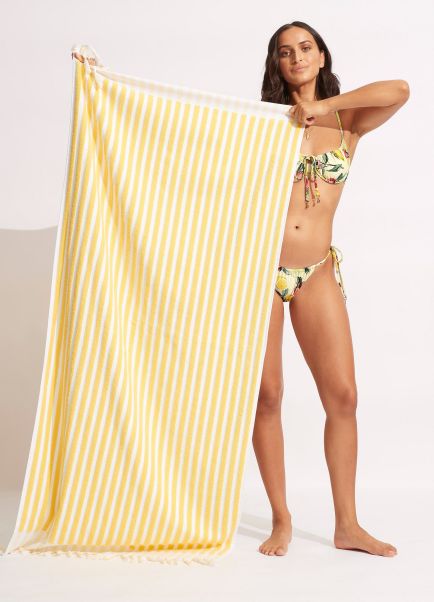 Seafolly Marina Stripe Towel - Lemon Women Beach Towels