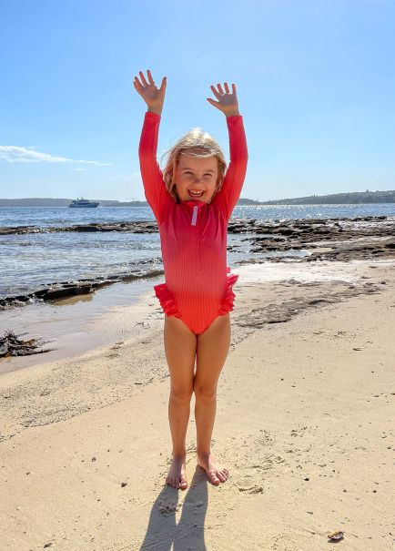 Seafolly Toddler & Girls One Pieces Summer Essential Girls Ruffle Hip Paddlesuit - Chintz Pink Girls