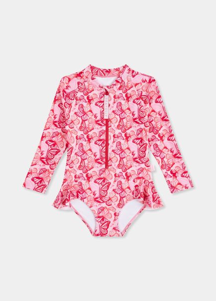 Poolside Girls Fluted Leg Paddlesuit - Butterfly Seafolly Girls Toddler & Girls One Pieces