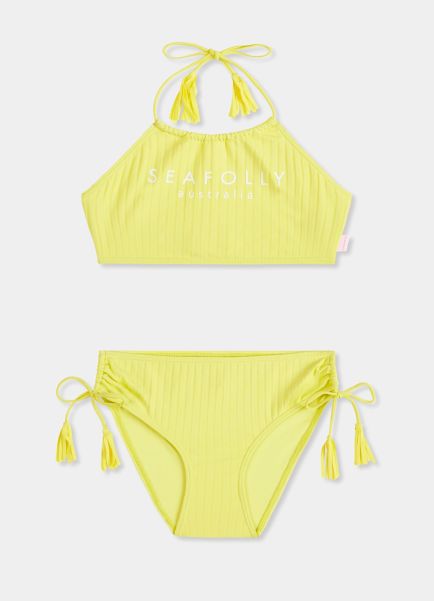 Teen Girls Bikinis Girls Summer Essential Girls Tasselled Bikini - Lime Light Seafolly