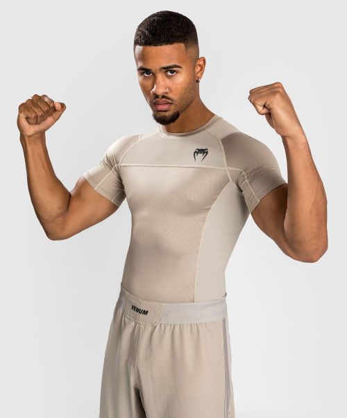 Men Compression T-Shirts Sleek Venum G-Fit Air Rashguards Shortsleeve - Sand