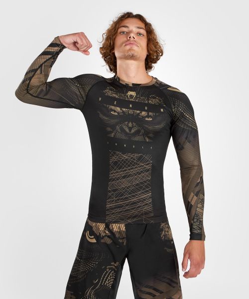 Men Modern Compression T-Shirts Venum Gorilla Jungle Rashguard Long Sleeves - Black/Sand