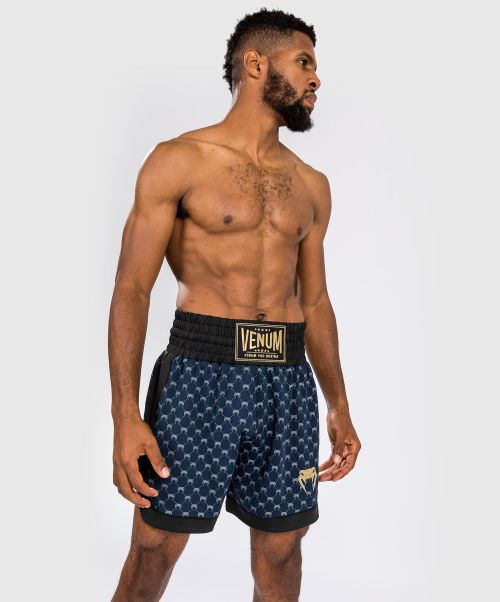 Men Venum Monogram Boxing Short - Black/Navy Blue Boxing Shorts High Quality