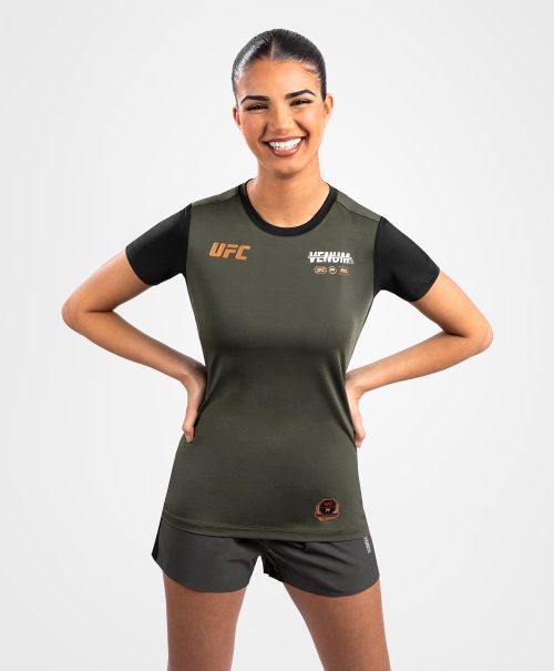 Women Ufc Adrenaline By Venum Fight Week  Women’s Dry-Tech T-Shirt - Khaki/Bronze Dry Tech T-Shirt Top