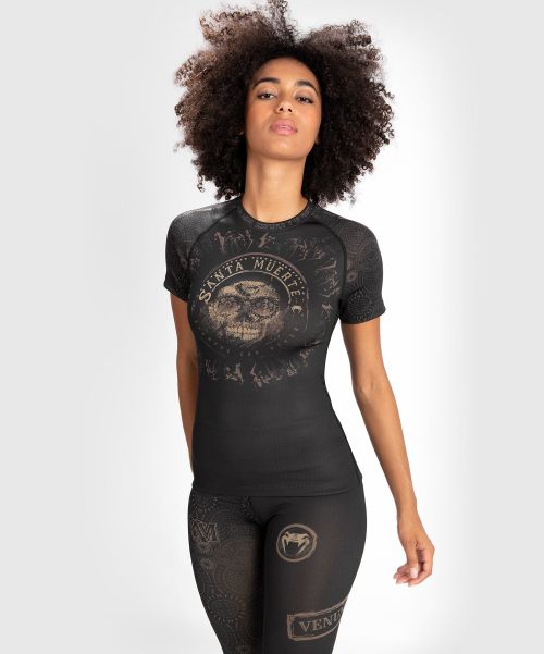 Compression T-Shirts Women Discount Venum Women Santa Muerte Dark Side - Rashguard Short Sleeves - Black/Brown
