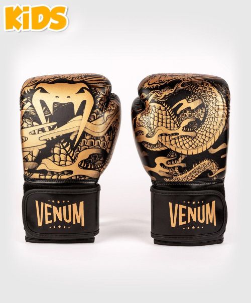 Kids Equipment Venum Dragon's Flight Boxing Gloves - For Kids - Black/Bronze Implement
